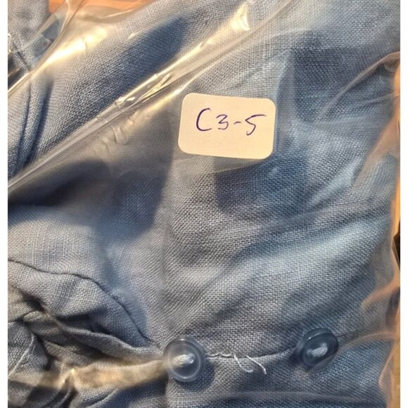 For Cynthia Linen Blouse L Blue Cropped Tie Waste Buttons Ruffles Bell Sleeve - Picture 10 of 12